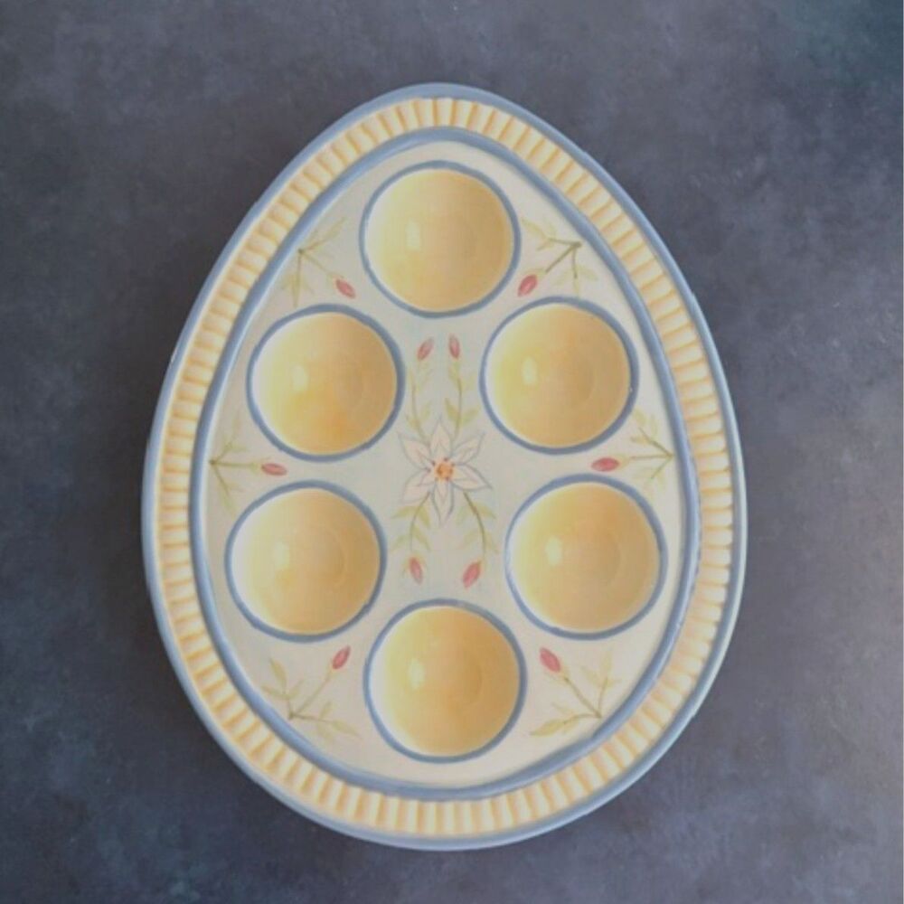 Capriware Hand Painted 6 Egg Deviled Egg Platter Floral Ceramic Tray 9.5"